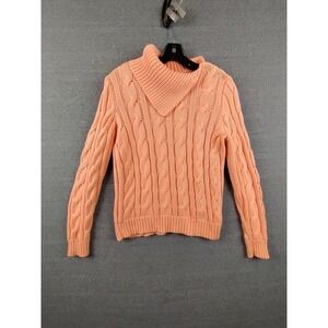 LRL Womens Sweater M Orange Chunky Cable Knit‎ Preppy Academia Cabinbcore Career